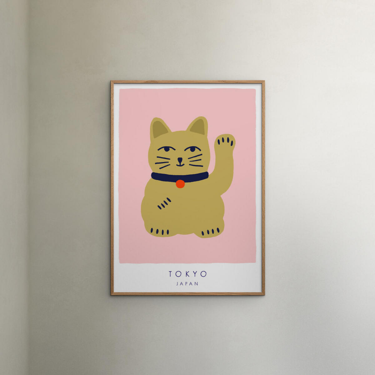 POSTER mit Rahmen Maren Gross - Maneki Neko, A Lucky Cat - Pink/Eichefarben, Holz/Papier (50/70cm) - Poster&Frame