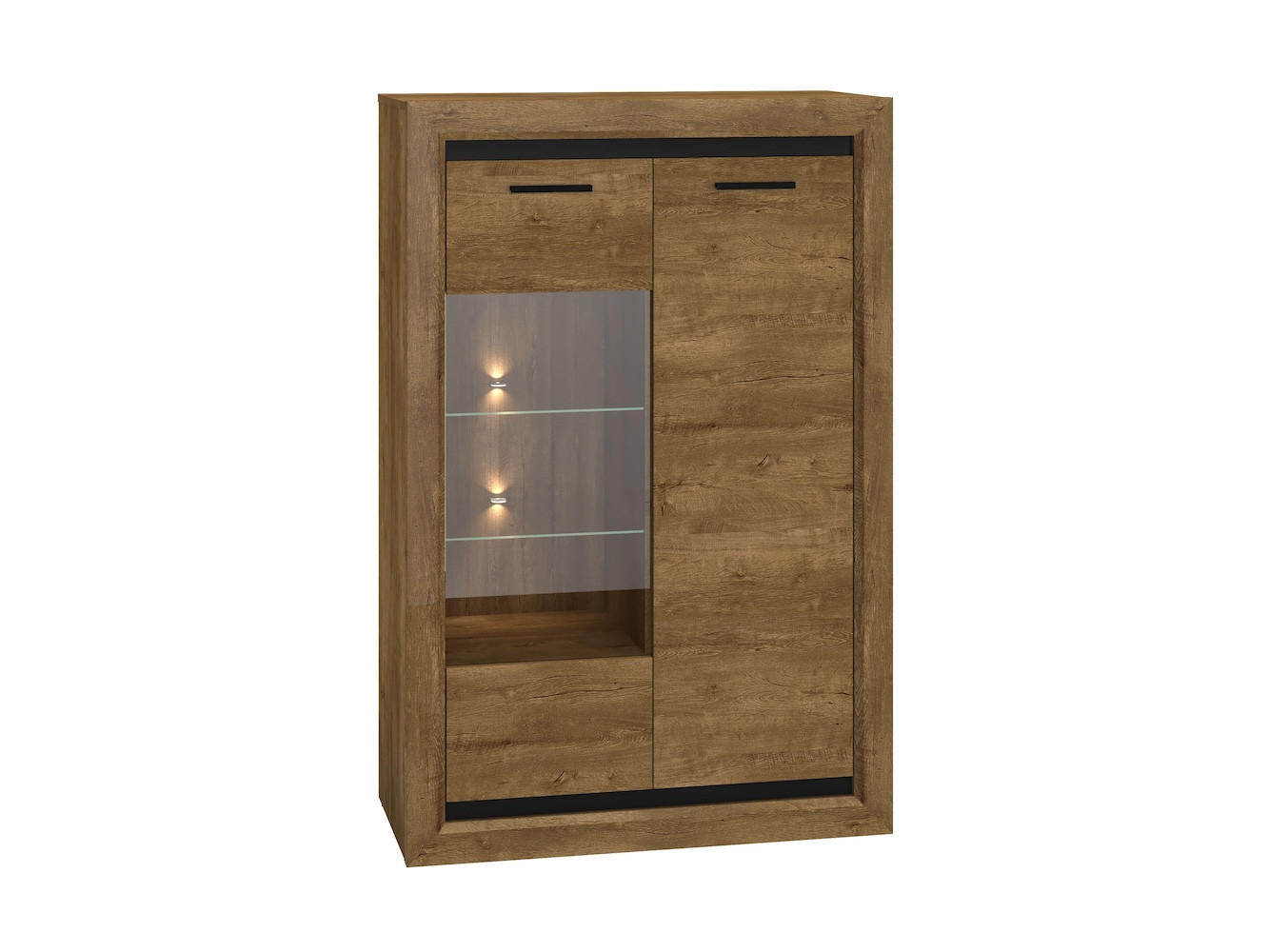 VITRINE Baltica Lefkas Eiche / Schwarz 90 / 43 / 136cm - Eichefarben/Braun, Holz/Holzwerkstoff (90/136/43cm) - Feldmann-Wohnen