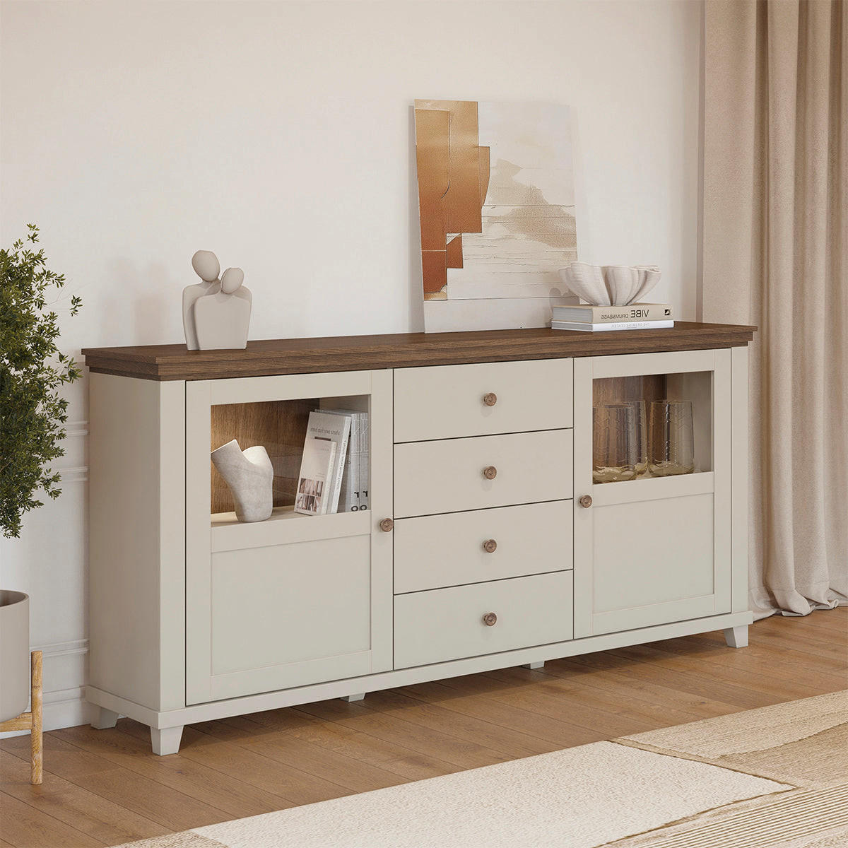 SIDEBOARD Martin Béžová a dřevo - hnědá, kompozitní dřevo (181/93.3/42cm) - Petits-meubles