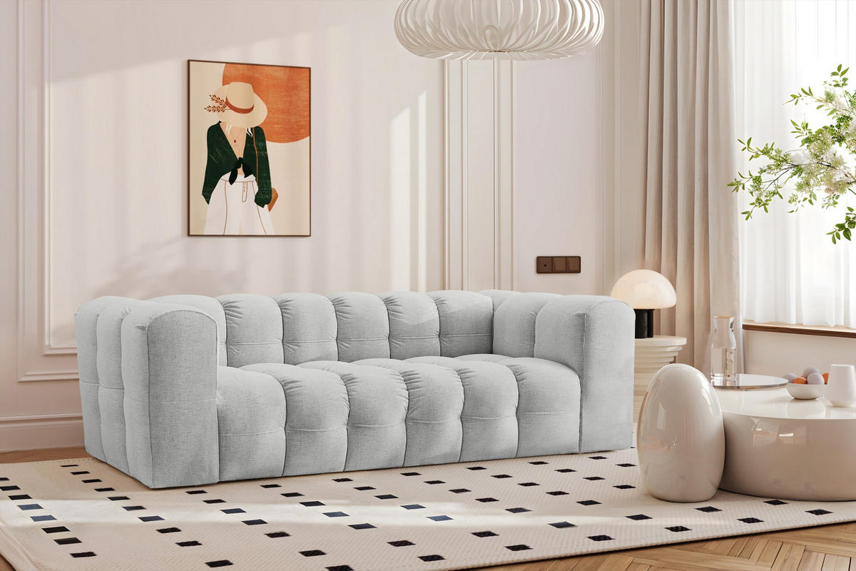SOFA 3-Sitzer, Komfort, BALOO, Stoff Schenille, Hellgrau - Hellgrau, Holz (222/75/106cm) - Kaiser Möbel