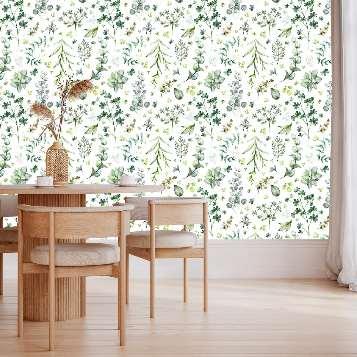 VLIESTAPETE Wiesenblumen und Blätter – Grün, Weiß – 50x1000 cm - Weiß/Grün, Papier (50/1000cm) - Muralo