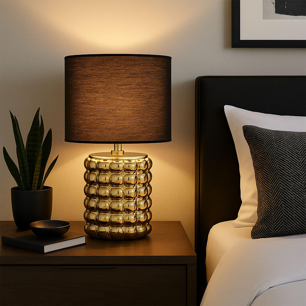 TISCHLEUCHTE Keramik Gold Schwarz 2er Set - Goldfarben, Textil (18.5/18.5/33cm) - Globo Lighting