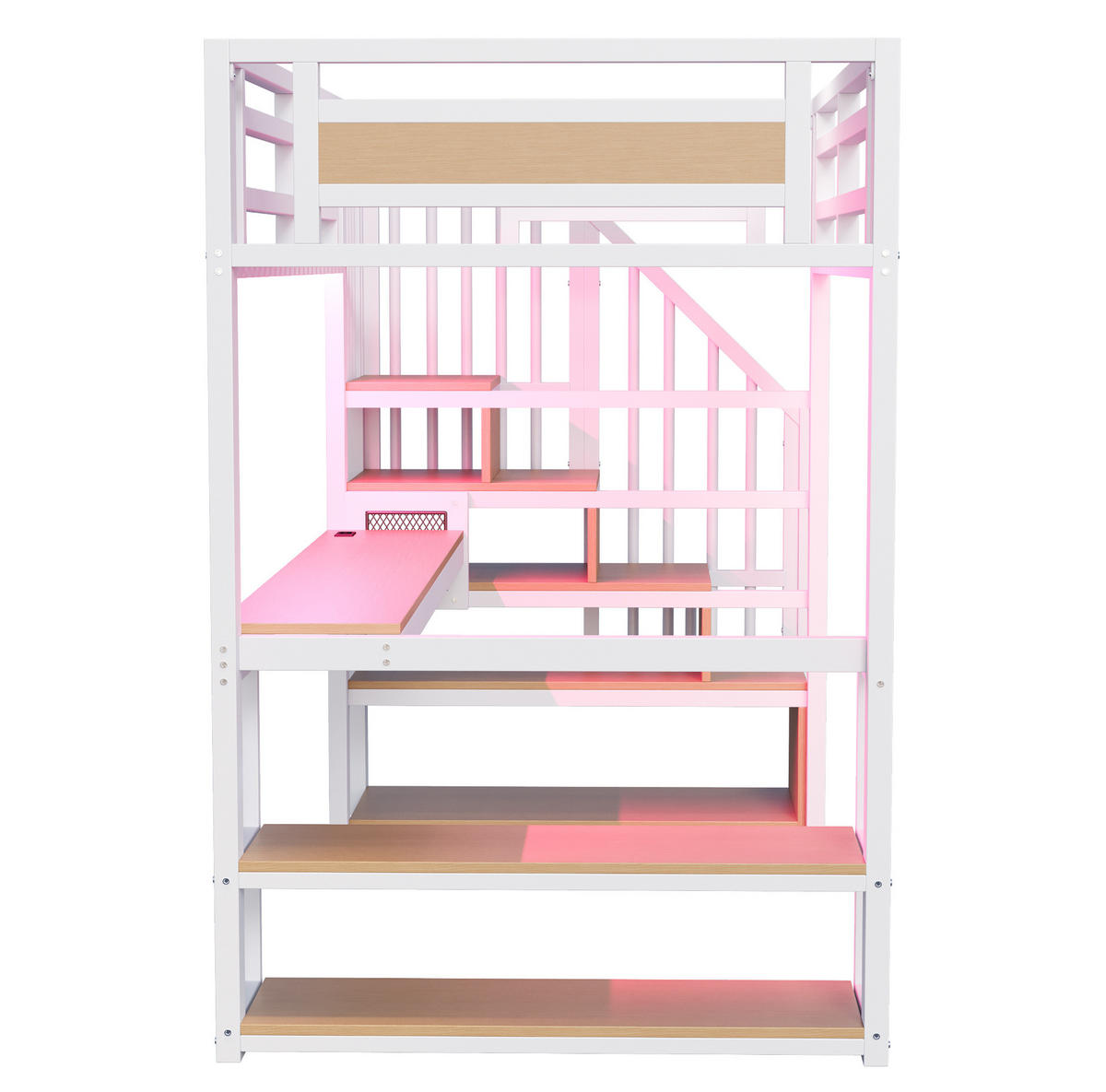 HOCHBETT 90/200 cm mit LED-Lichtleiste, Steckdose, Regalen, Tisch und Aufbewahrungsleiter, Weiß - Weiß, Holzwerkstoff (90/200cm) - Redom