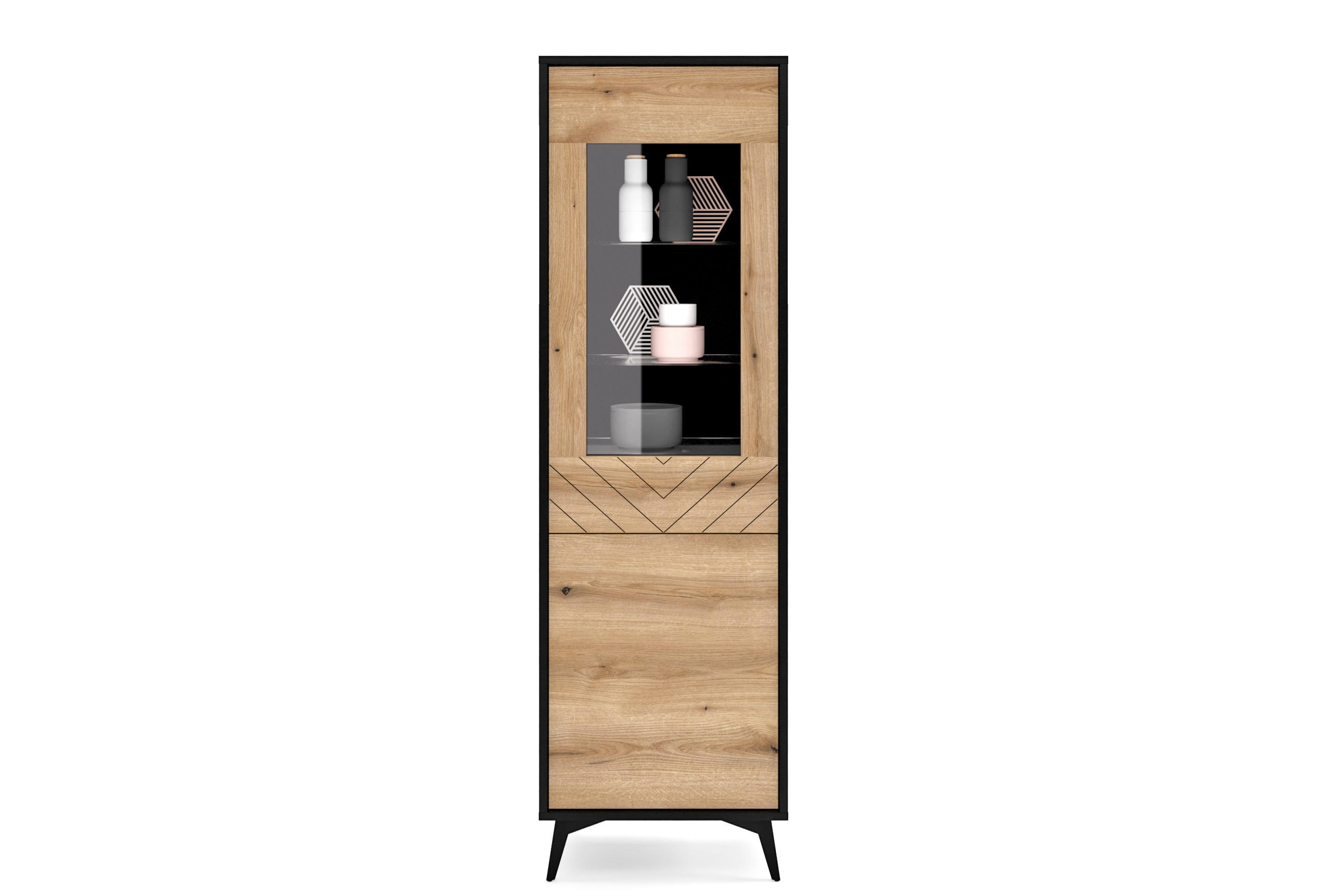 VITRINE Diamond Eiche Evoke - Eichefarben/Schwarz, Glas/Holzwerkstoff (54/178/39cm) - Bettso