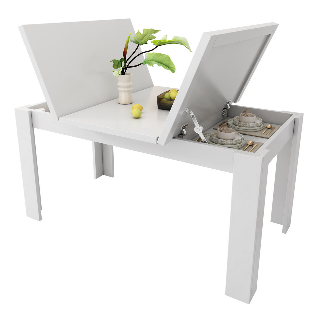 ESSTISCH 120/70 cm in Weiß mit Stauraum und klappbarer Tischplatte - Weiß, Holzwerkstoff (120/70/75cm) - Flora Grace