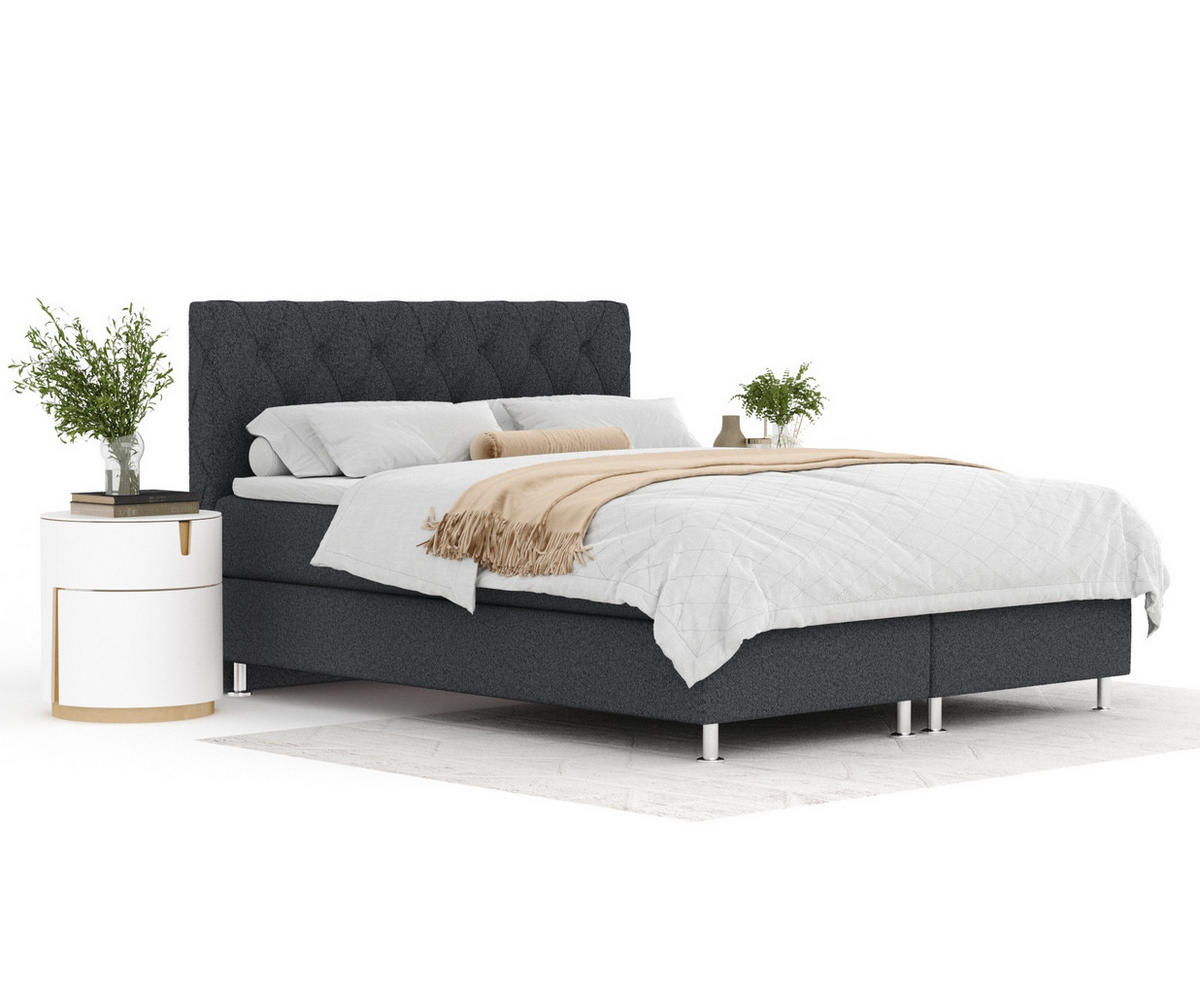 BOXSPRINGBETT Otus Schwarz 200/200 cm mit Latex-Topper - Silberfarben/Schwarz, Holz/Holzwerkstoff (200/200cm) - Maison de Reve
