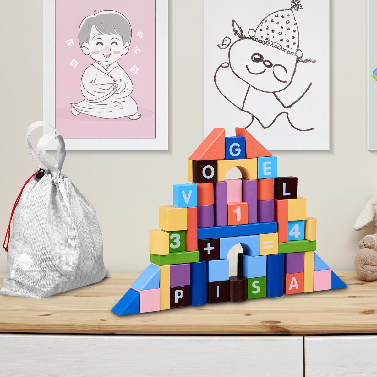 BAUSTEINE-SET - Multicolor, Holzwerkstoff (30/0.5cm) - Relaxdays