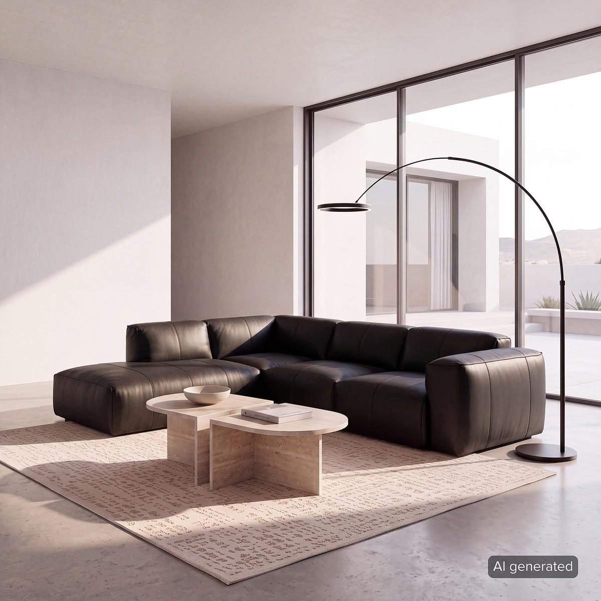 3-SITZER ECKSOFA mit Recamiere - Schwarz, Leder/Kunststoff (295/231cm) - home24