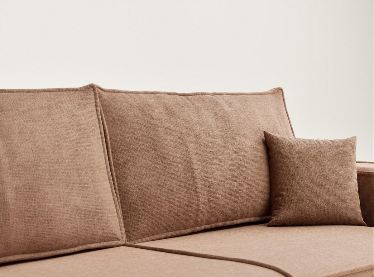 SOFA MIT SCHLAFFUNKTION Milos Hellbraun Chenille-Stoff - Hellbraun/Schwarz, Holz/Holzwerkstoff (255/70/105cm) - Maison de Reve