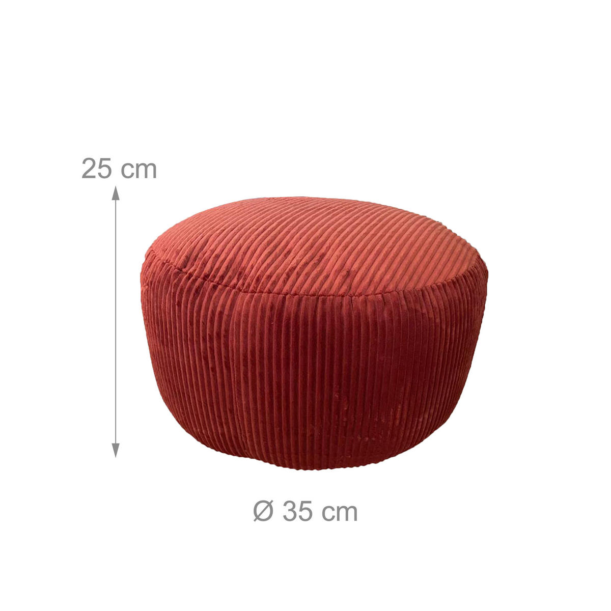 CORD-POUF - Rostfarben/Dunkelrot, Kunststoff/Textil (35/25/35cm) - Relaxdays