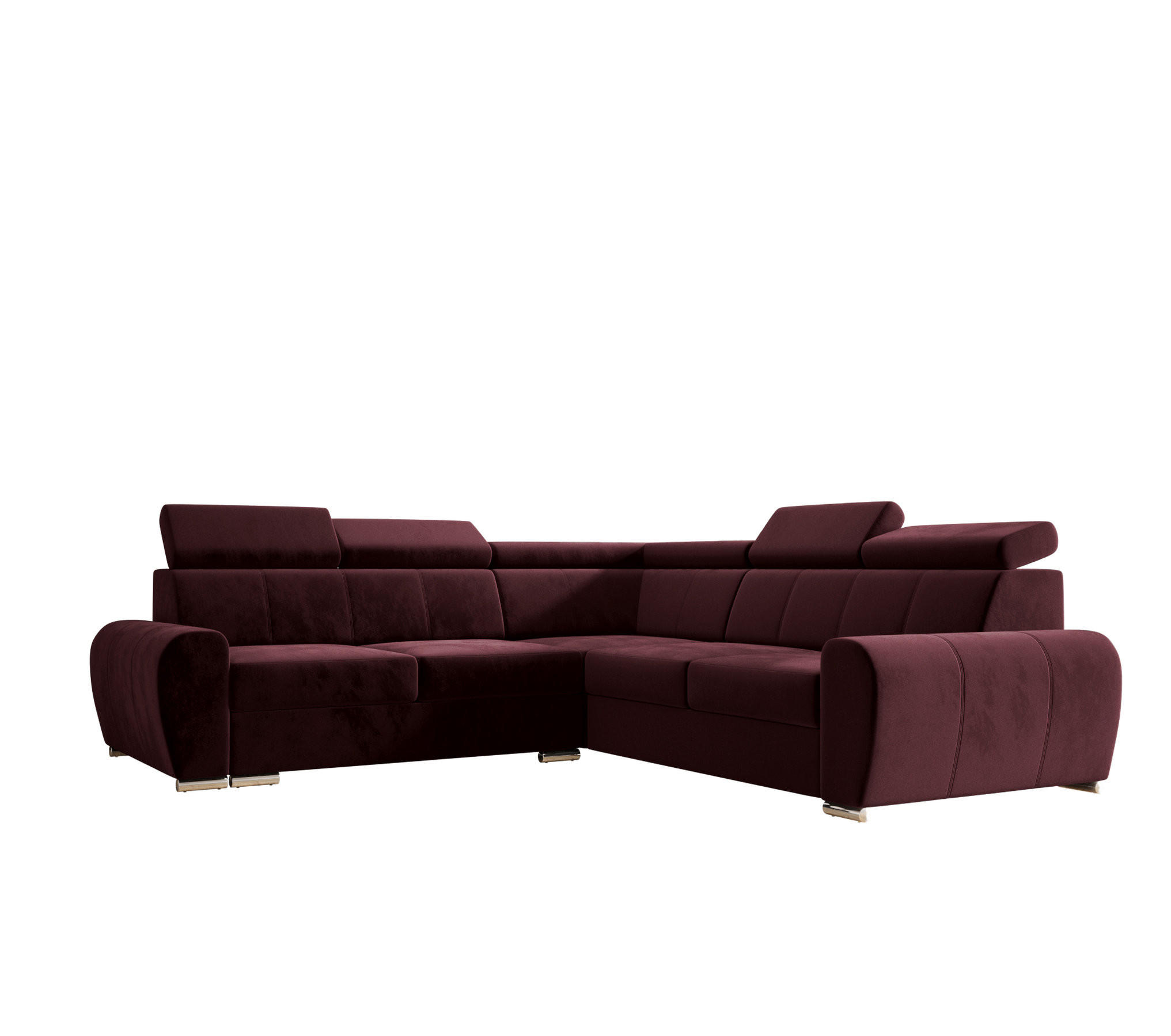 ECKSOFA APOLLO KN09, Eckcouch in L-Form mit Schlaffunktion, Farbe: Rot, Velourstoff, Ottomane Rechts - Braun, Textil (255/255cm) - O-Sofa