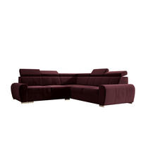 ECKSOFA APOLLO KN09, Eckcouch in L-Form mit Schlaffunktion, Farbe: Rot, Velourstoff, Ottomane Rechts - Braun, Textil (255/255cm) - O-Sofa