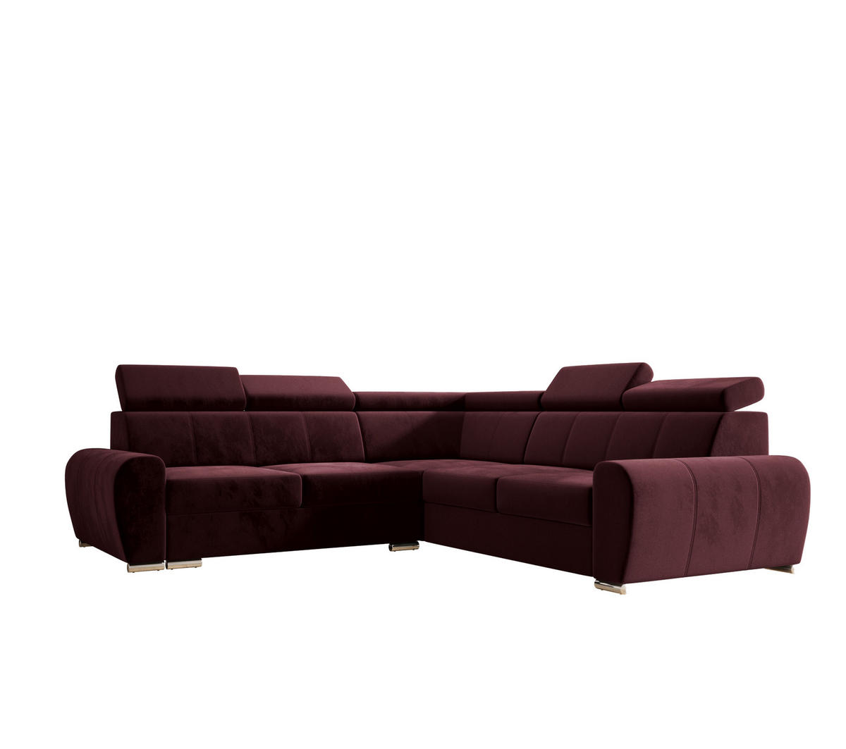 ECKSOFA APOLLO KN09, Eckcouch in L-Form mit Schlaffunktion, Farbe: Rot, Velourstoff, Ottomane Rechts - Braun, Textil (255/255cm) - O-Sofa