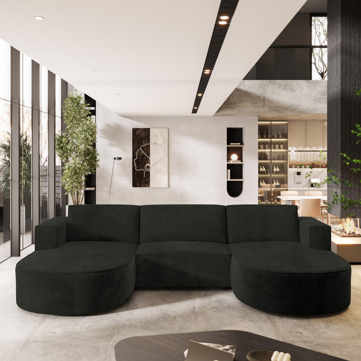 ROHOVÁ SEDAČKA VEZZO černá - šedá/černá, dřevo/textil (347/174cm) - MASSENO