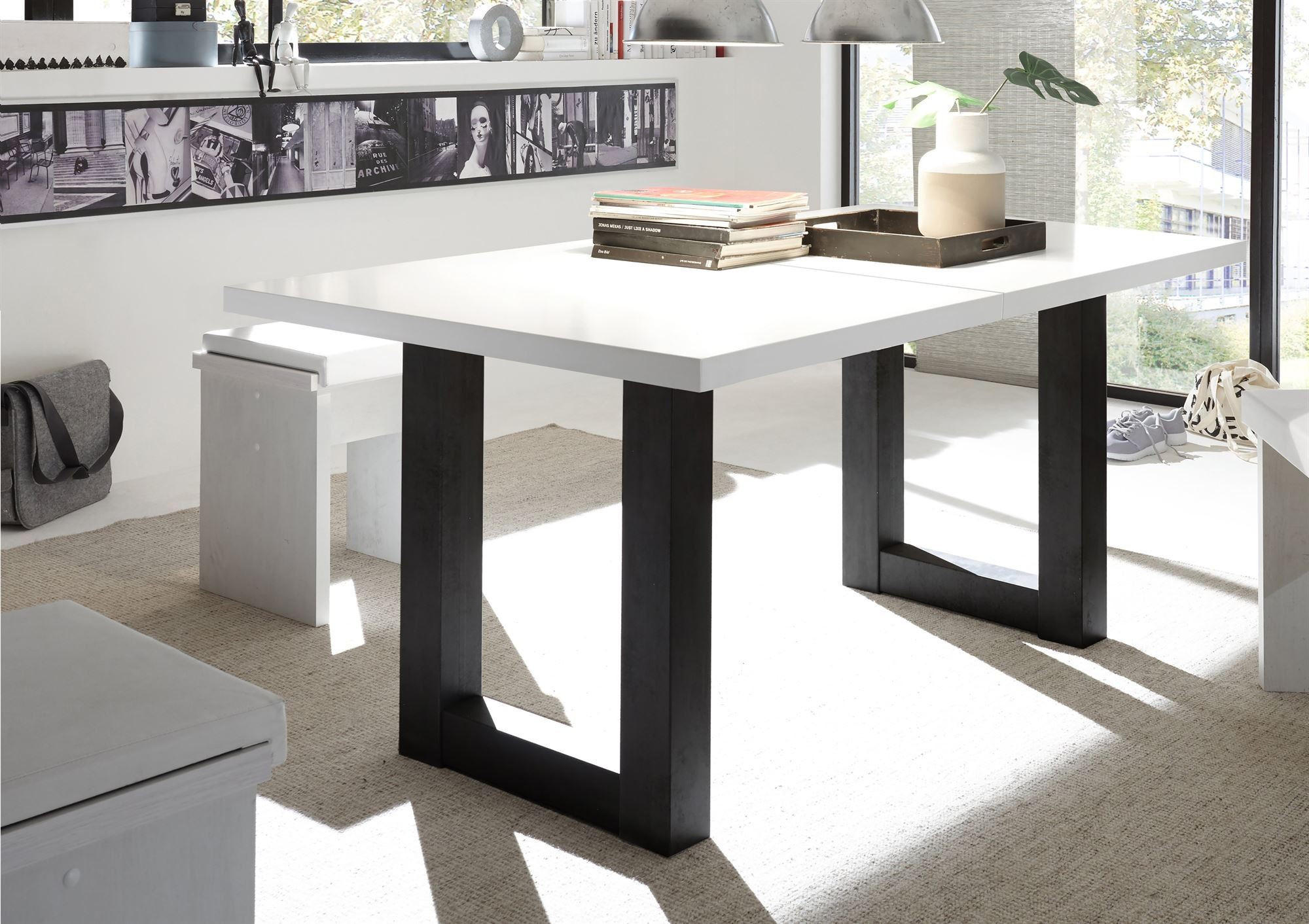 ESSTISCH ausziehbar Eila 7 140 x 90 x 75 Esszimmertisch Schwarzstahl/Weiß Matt Lack - Weiß, Holz (140/90/75cm) - 58aufmkessel