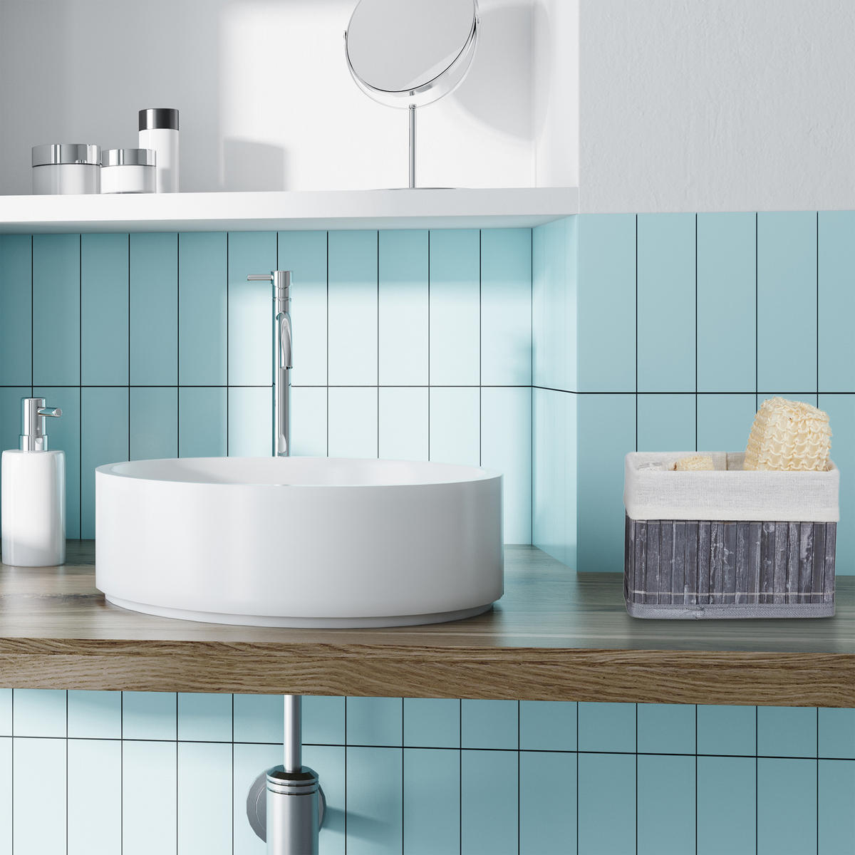 6XAUFBEWAHRUNGSKORB - Grau, Holz/Textil (35/17/25cm) - Relaxdays