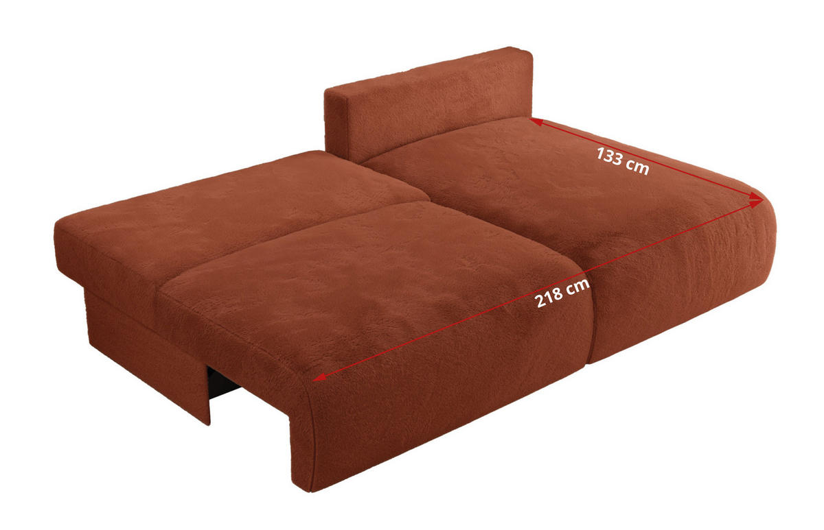 ECKSCHLAFSOFA VIVO L Orange Plüsch - links - Schwarz/Orange, Kunststoff/Textil (223/150cm) - MKS