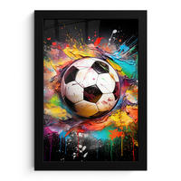 GERAHMTES BILD Fußball - Farbe - Farben - Schwarz - Weiß 20x30 cm - Weiß, Papier (20/30cm) - MuchoWow