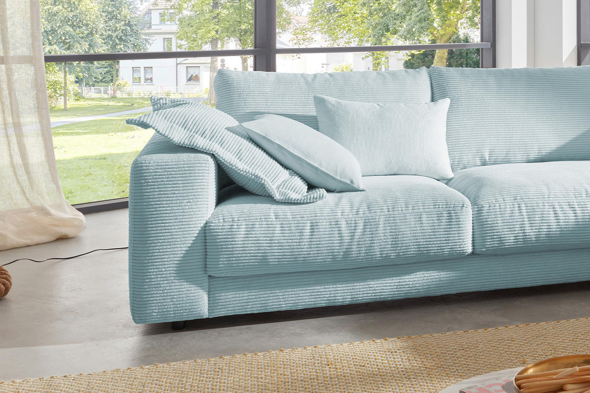 ECKSOFA MADELINE Hellblau Cord - Schwarz/Hellblau, Kunststoff/Textil (325/224cm) - KAWOLA
