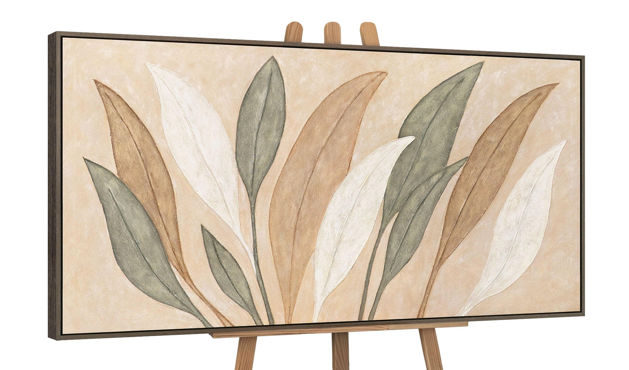 GEMÄLDE Tanz der Blätter Schattenfugenrahmen Grau 140x70 cm - Grau, Holz (140/70cm) - YS-art gallery