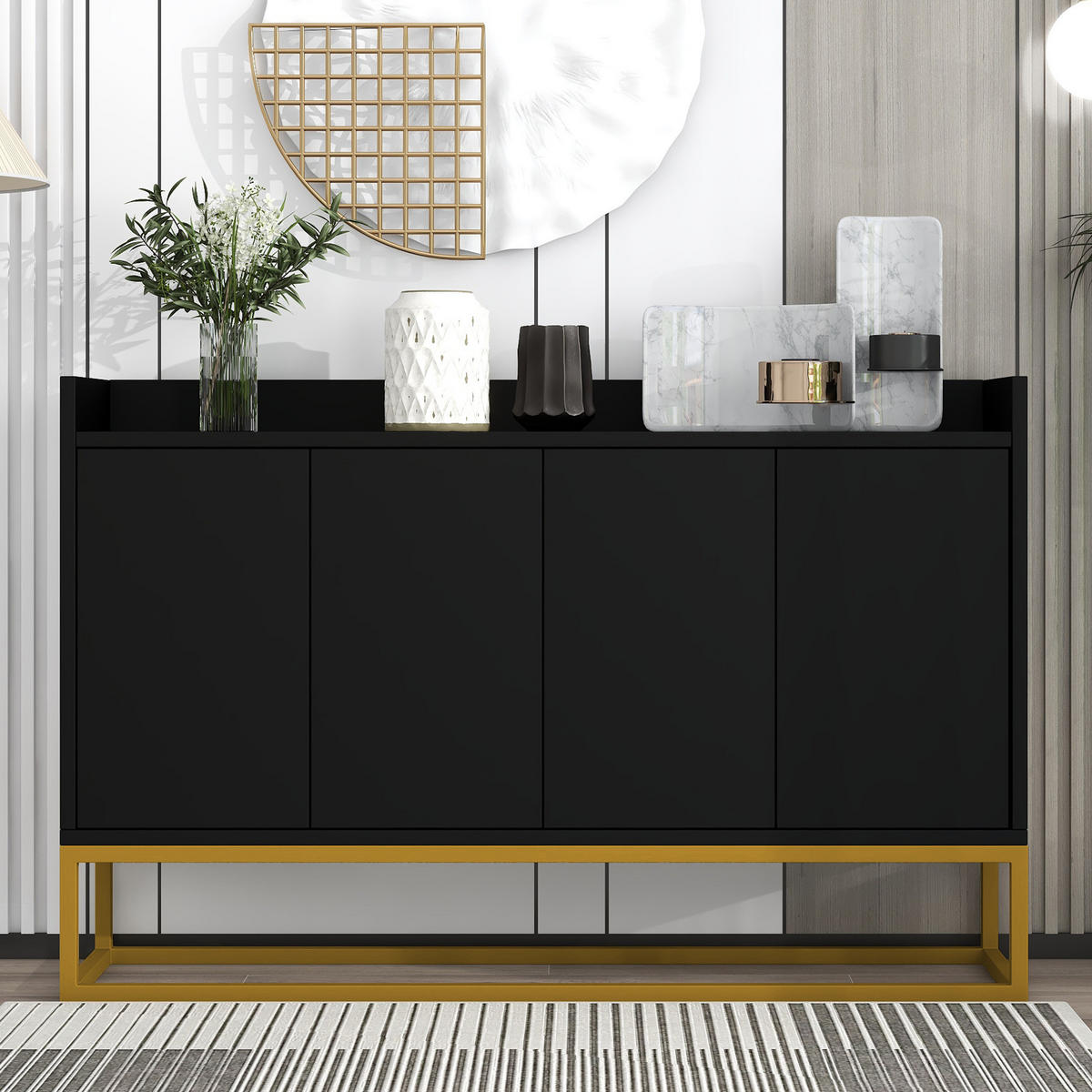KOMODA 120x30x80 cm černá, bez úchytek, s úložným prostorem - černá, kompozitní dřevo (120/80/30cm) - BEAOK