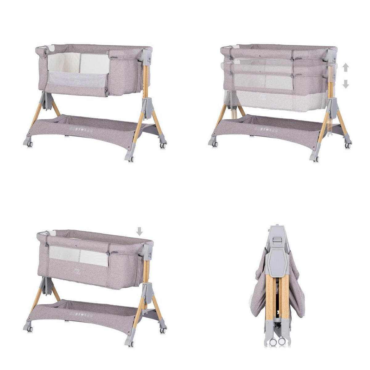 BEISTELLBETT Sleep´n Fold hellgrau 98 x 66 cm, Schwingfunktion, Wickelauflage, Anti-Reflux, Moskitonetz - Grau, Metall (48/81cm) - Chipolino