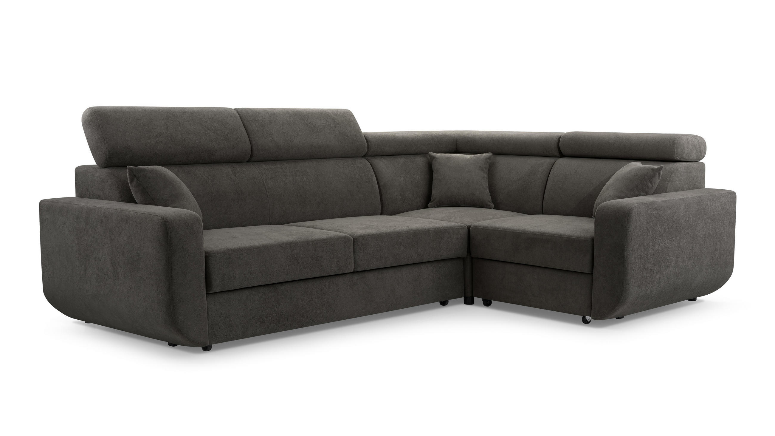 ECKSOFA RENO Grau Plüsch-Stoff mit Schlaffunktion - Grau, Holz (263/184cm) - MASSENO