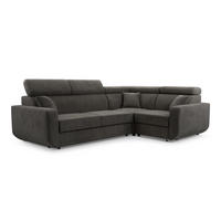 ECKSOFA RENO Grau Plüsch-Stoff mit Schlaffunktion - Grau, Holz (263/184cm) - MASSENO