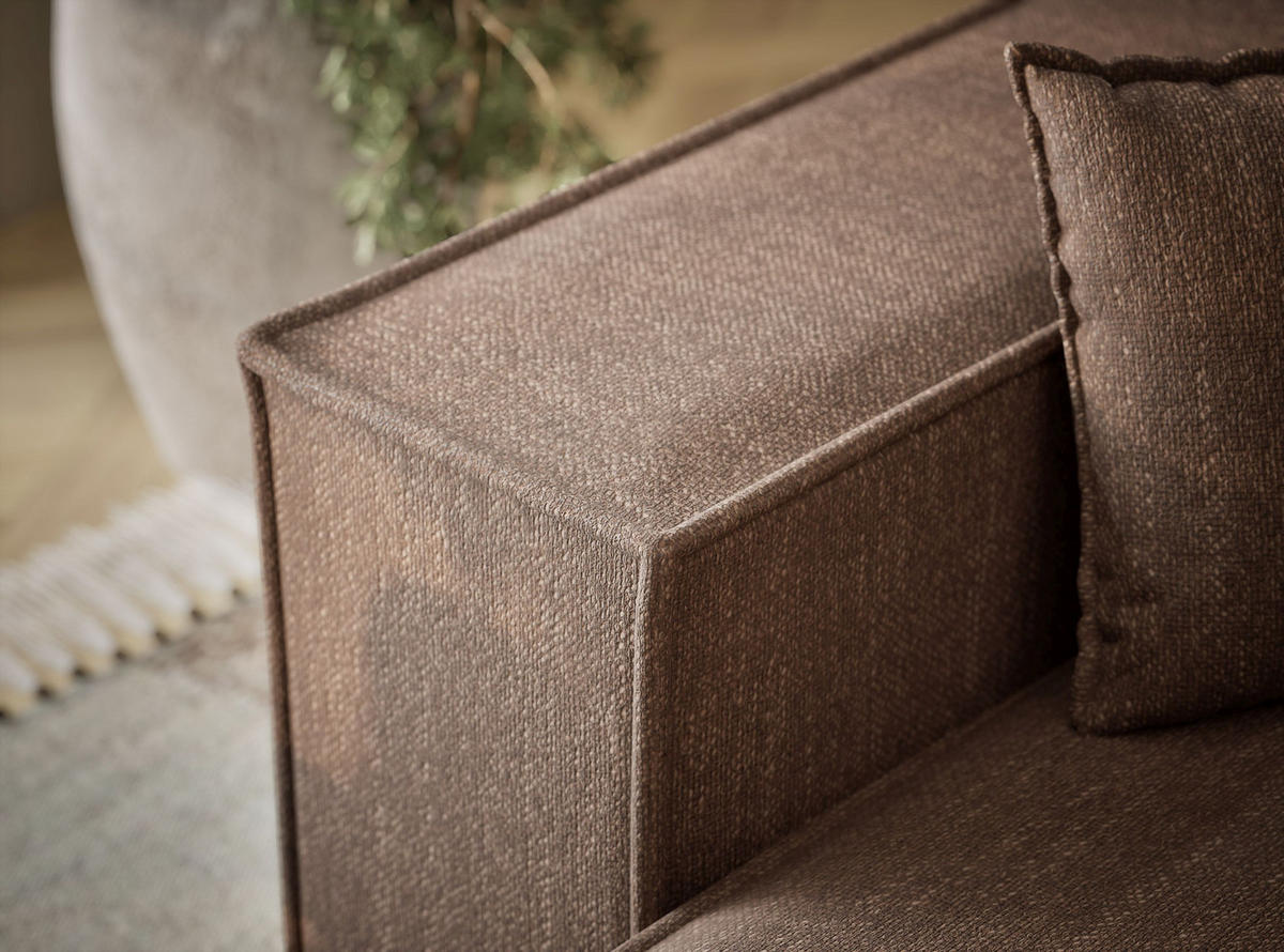 ECKSOFA MIT SCHLAFFUNKTION Moyo Hellbraun Webstoff - Hellbraun/Schwarz, Holz/Holzwerkstoff (255/148cm) - Maison de Reve