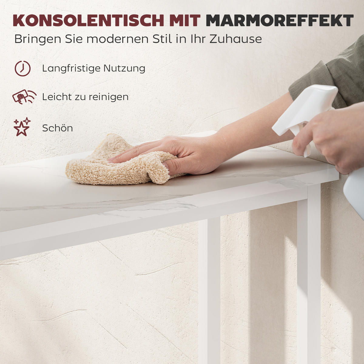 KONSOLENTISCH Flurtisch mit verstellbar Fußpads, Kippschutz 75 x 24 x 76 cm - Weiß, Holzwerkstoff/Metall (75/24/76cm) - HOMCOM