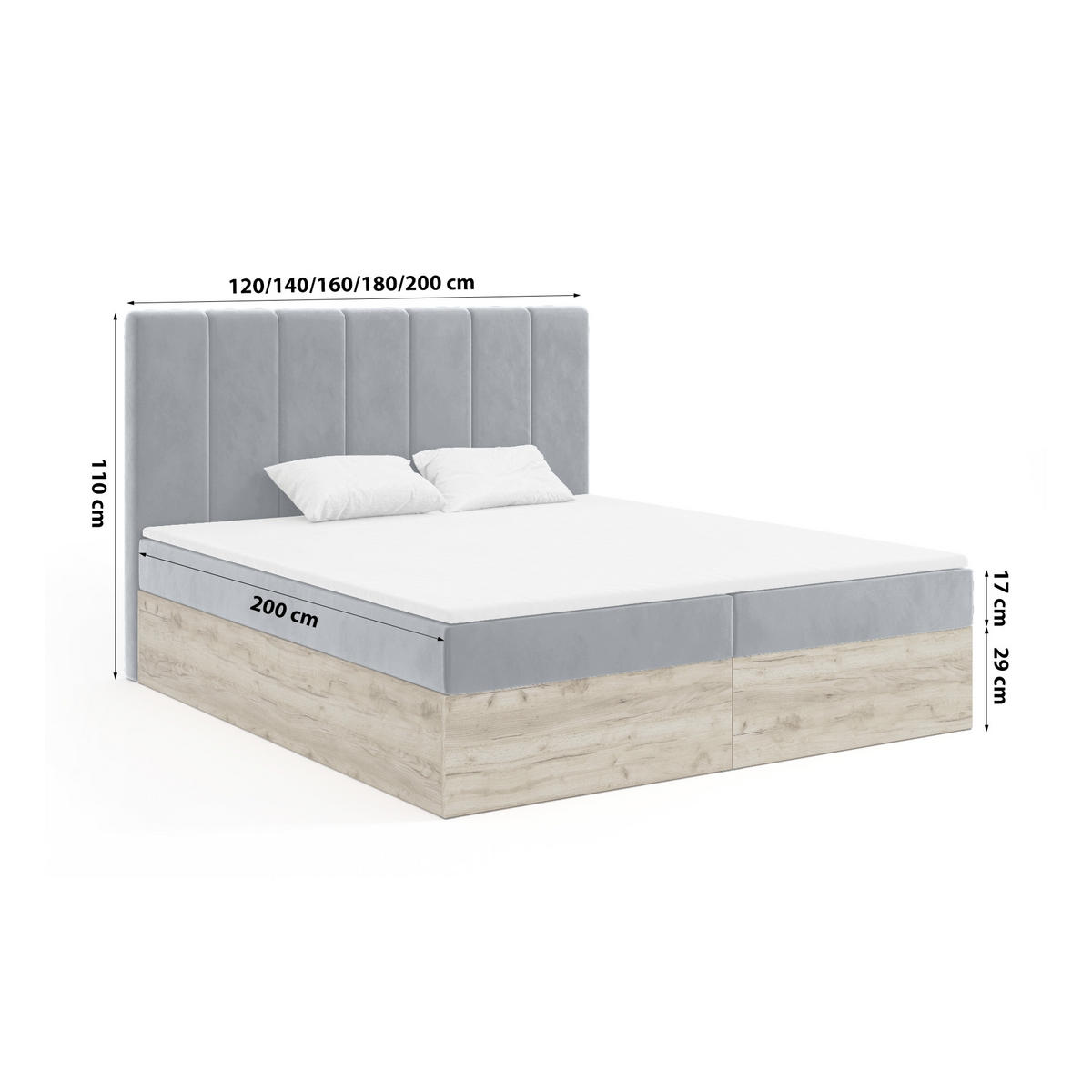 BOXBETT Doppelbett Jessen 180x200 cm Grau - Grau, Textil (180/200cm) - Fedve