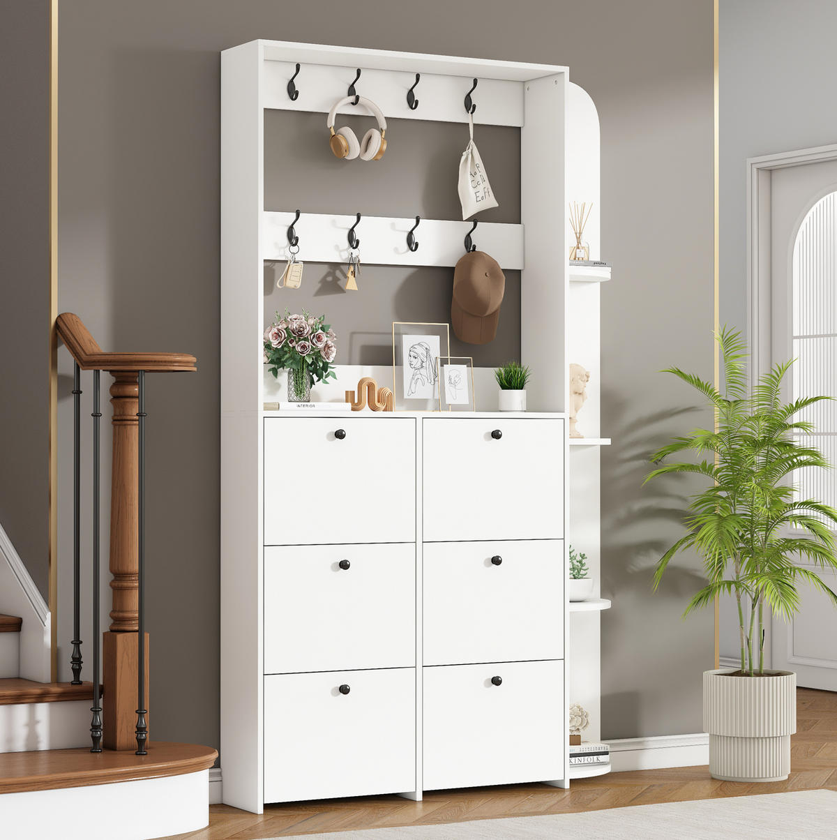 GARDEROBENSCHRANK 120/24/200 cm mit 6 Klapptüren, 8 Haken und 5 Ablageflächen, Weiß - Weiß, Holzwerkstoff (120/200/24cm) - Redom