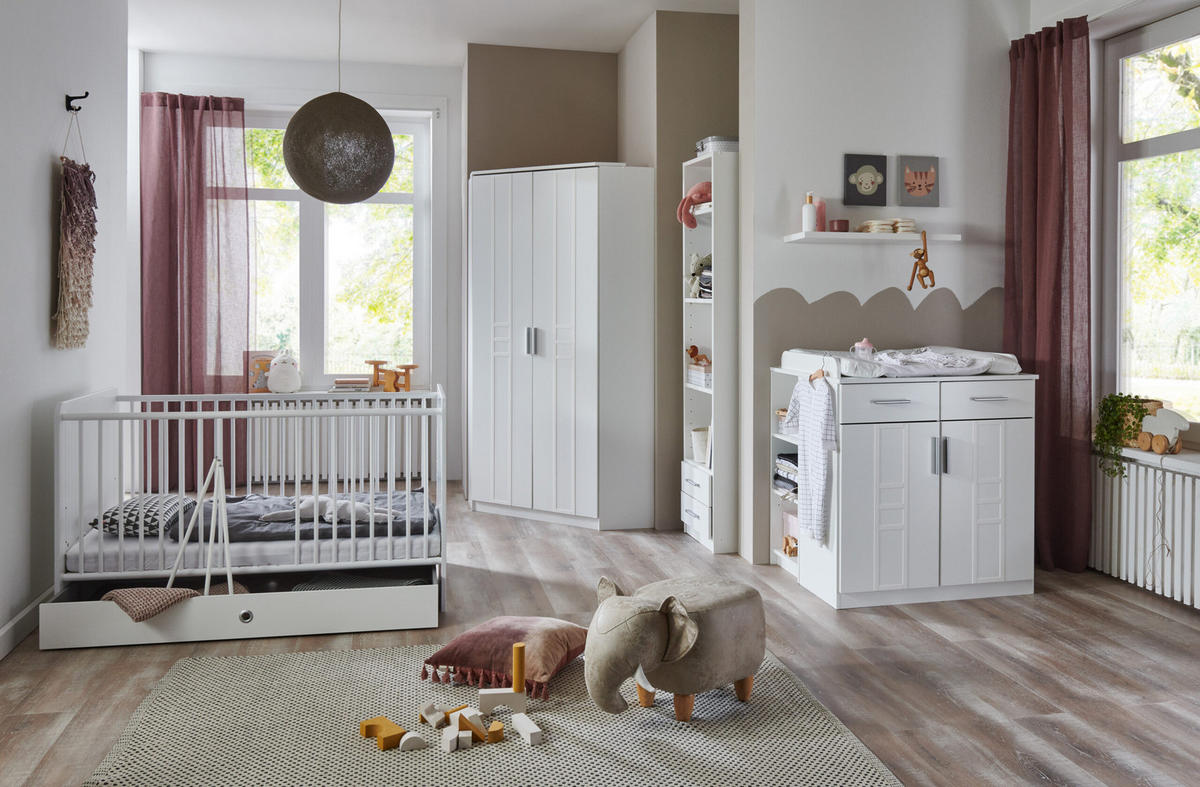 BABYZIMMER Bela Borkum in Landhaus Weiß 8 teilig mit Eckschrank - Weiß, Holzwerkstoff (120/200/80cm)