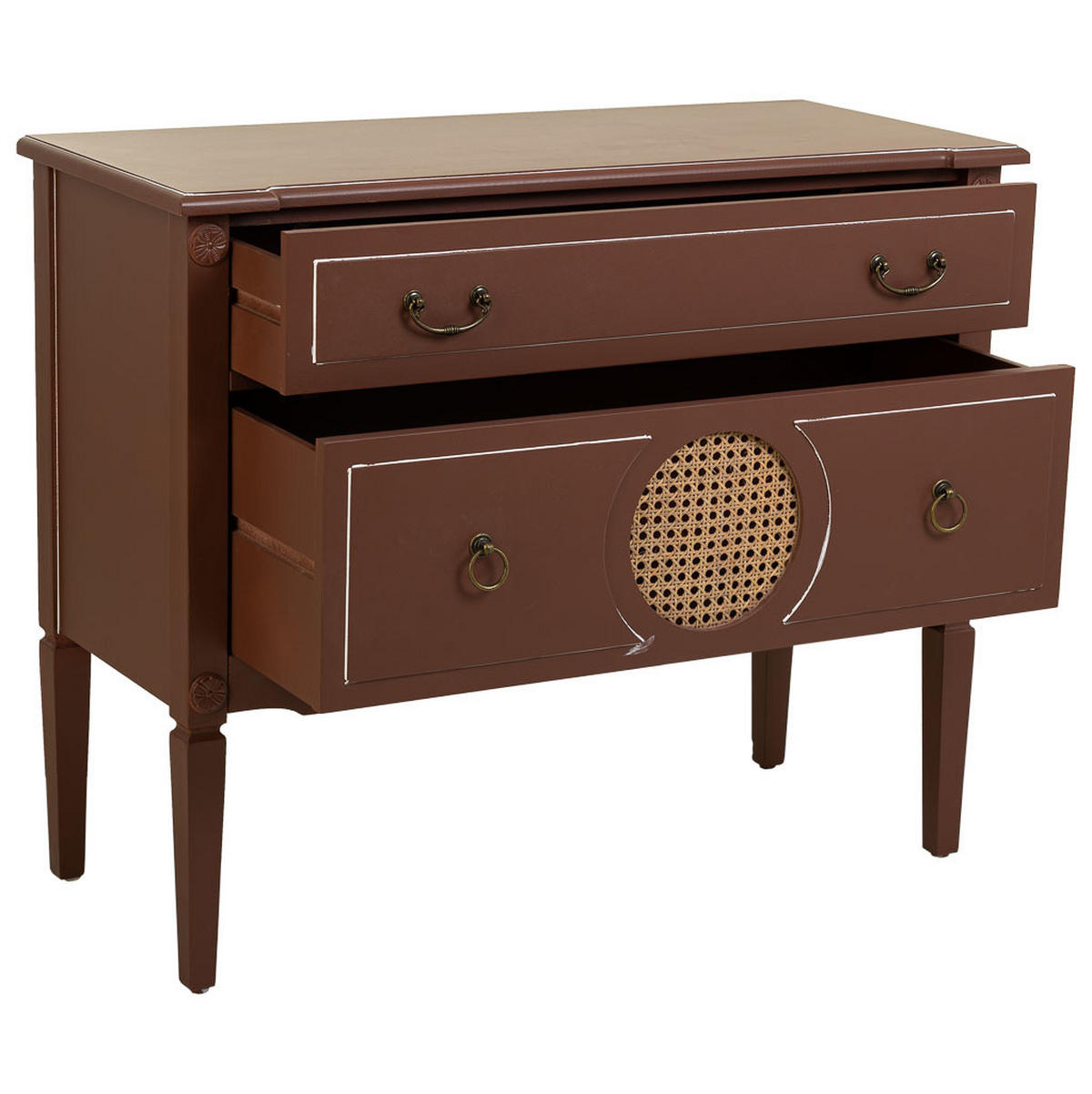 KOMMODE aus braunem Holz und Rattan, 88x38x72 cm - Braun, Holz (88/72/38cm) - Wanderlust