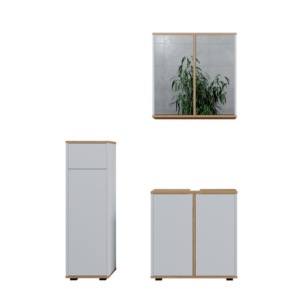 BADMÖBEL-SET Didi Weiß/Artisan 3 Teile Midischrank mit mit Schubladen 60 cm - Weiß/Eiche Artisan, Holzwerkstoff (60/62/30cm) - Vicco