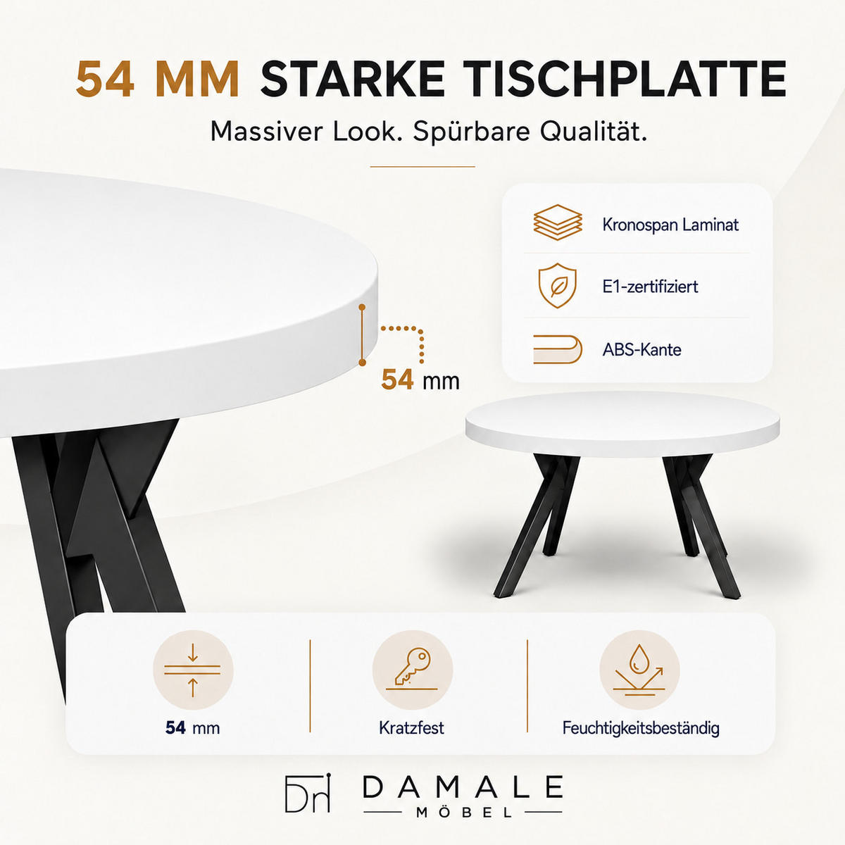 ESSTISCH rund ausziehbar 100/200/76 cm, Weiß, 54 cm Tischplatte + Y Metallgestell Schwarz - Schwarz/Weiß, Holzwerkstoff/Metall (100/200/76cm) - Damale Möbel
