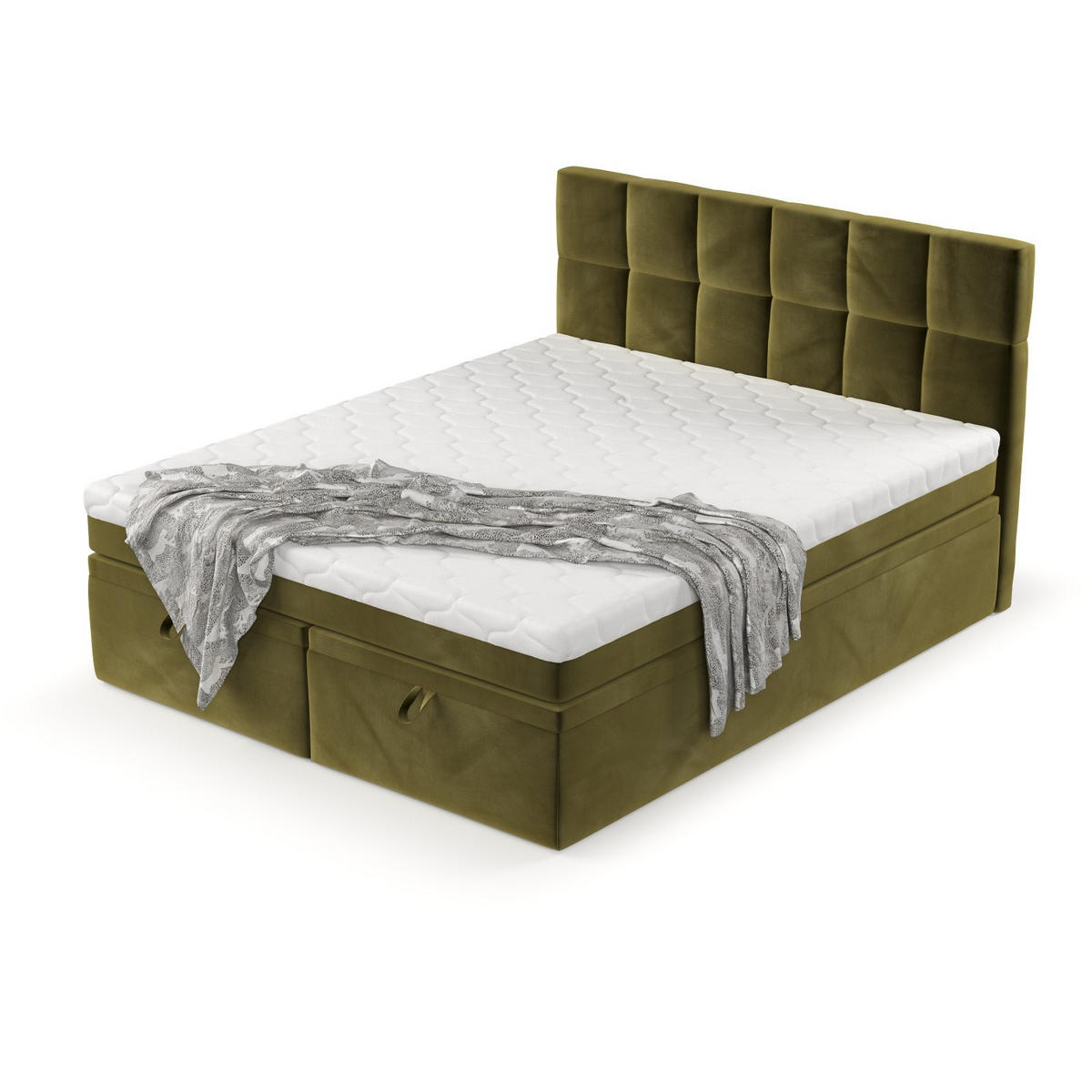 BOXBETT Elano 180/200 cm Olivgrün im Kronos Stoff - Schwarz/Olivgrün, Holz/Holzwerkstoff (180/200cm) - AltaBeds