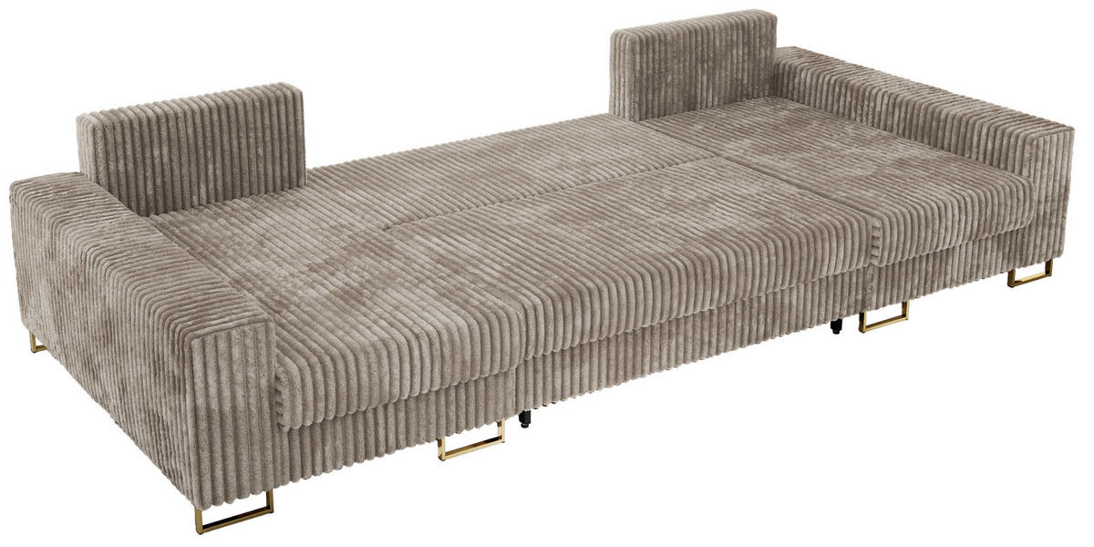 WOHNLANDSCHAFT DORIAN U Cord Hellbraun - Hellbraun/Goldfarben, Textil/Metall (312/95/138cm) - MKS