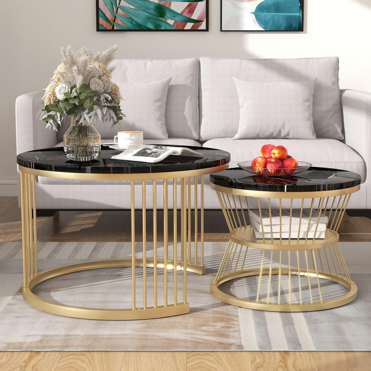 COUCHTISCH-SET, Schwarz,77 x 77 cm/ 45 x 45 cm, 2 Teile - Schwarz, Holzwerkstoff (70/70/45cm) - GENKI LIVING