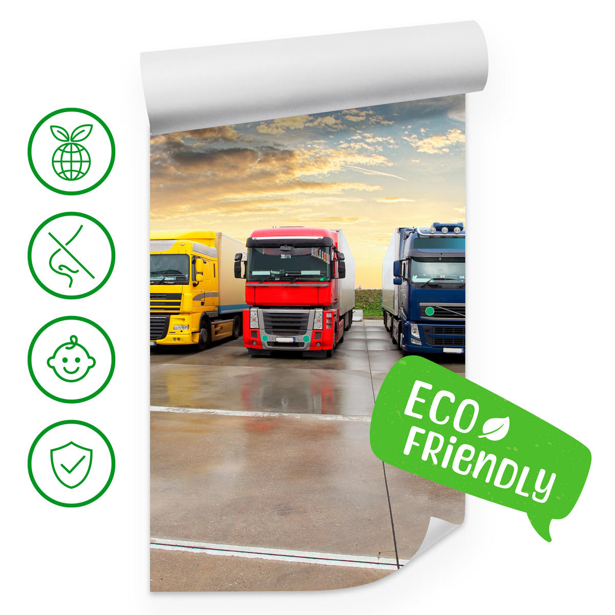 FOTOTAPETE für Wohnzimmer Lastwagen Parken Sonnenuntergang 400x280 - Gelb/Rot, Papier (400/280cm) - Muralo