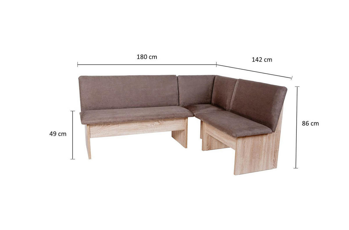 ECKBANK Die Vielseitige - Braun/Sonoma Eiche, Holzwerkstoff/Textil (145/185cm) - Kundler Home