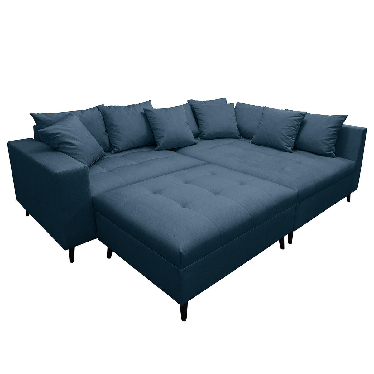 ECKSOFA mit Hocker - Dunkelblau, Holz/Birkenholz (247/174cm) - home24