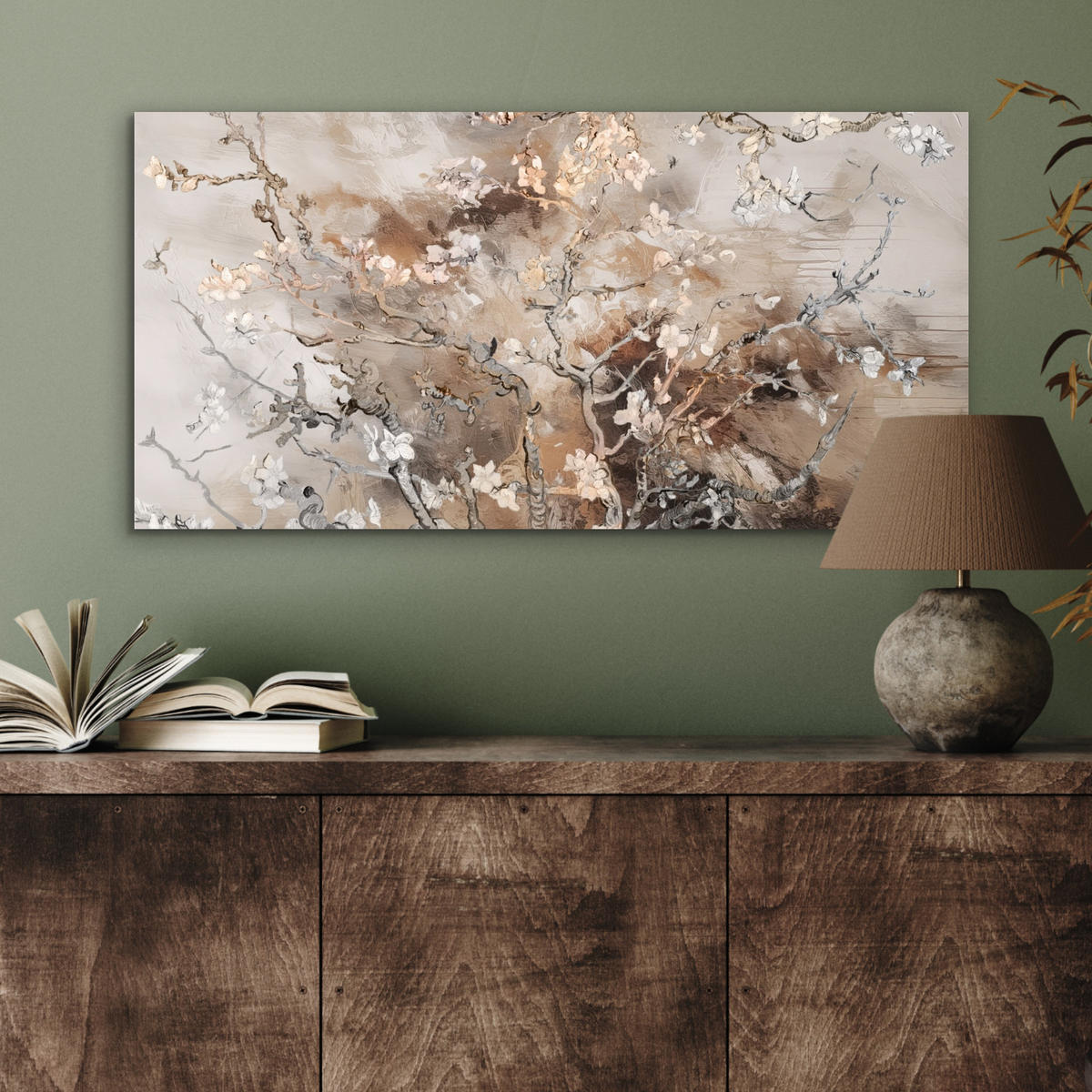 KOVOVÝ OBRAZ Mandľový kvet - Umenie - Van Gogh - Béžová - Abstraktné 80x40 cm - hnedá, kov (80/40cm) - MuchoWow
