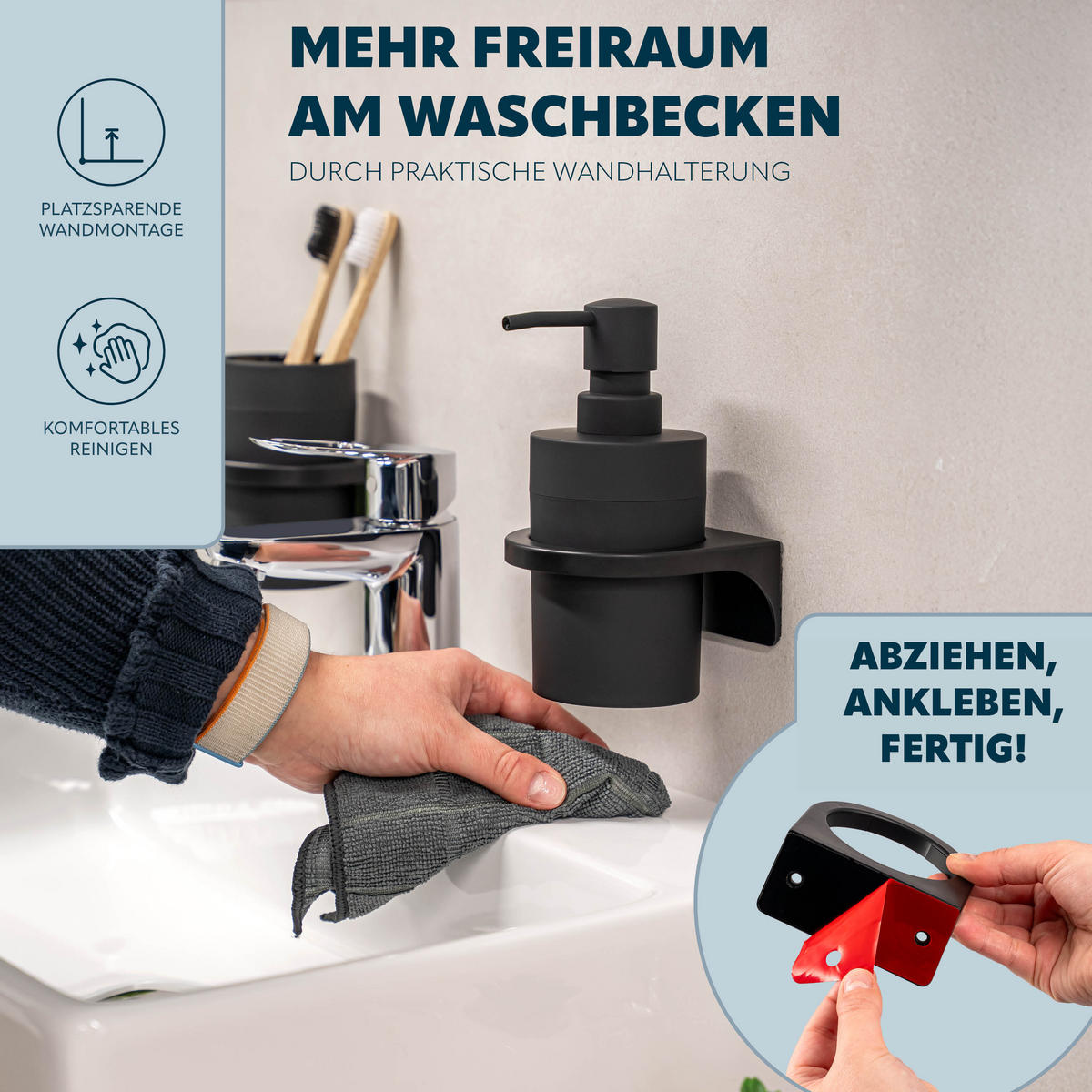 SEIFENSPENDER SAVONA Softtouch, schwarz, rund - Schwarz, Kunststoff (9/16/10.5cm) - bremermann