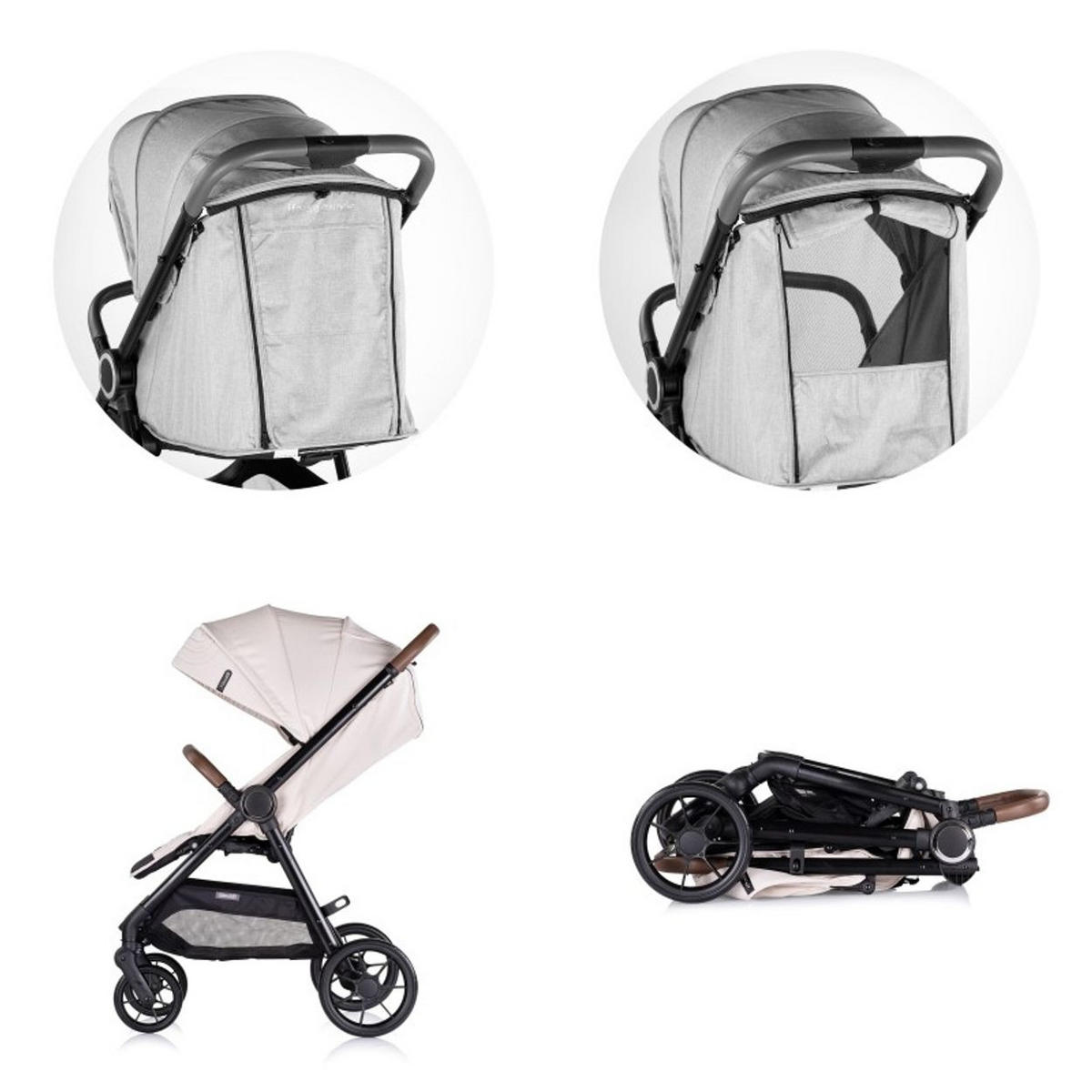 KINDERWAGEN Ultera hellbraun klappbar Korb Federung Hinterradbremse Gurt - Champagner, Metall (75/56/102cm) - Chipolino