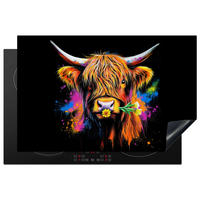HERDABDECKPLATTE Schottischer Highlander - Graffiti - Bunt - Blume - Tiere Induktionsmatte 81x52 cm - Multicolor, Kunststoff (81/52/0.2cm) - MuchoWow