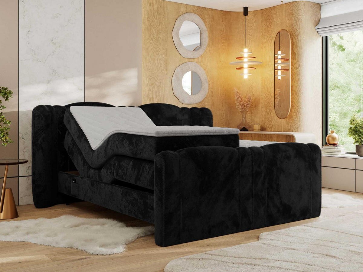 BOXBETT FORTINA 200/200 - Schwarz Plüsch - H3 - Schwarz, Holz/Textil (200/200cm) - MKS