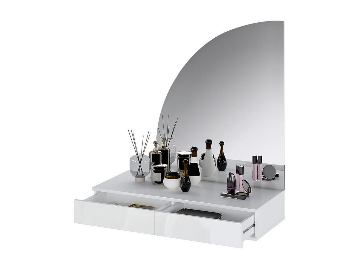 FRISIERTISCH hängend mit LED-Spiegel - 2 Schubladen - Weiß glänzend - JINEZA - Weiß, Holz (100.2/111.5/42.2cm) - Vente-Unique