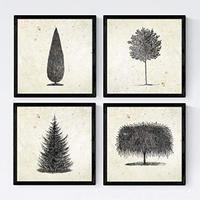 POSTER Set mit 4 Blättern der Bäume in Alten Papierhintergrund Jahrgang 20x20cm Rahmenlos - Klar, Papier (20/3cm) - Nacnic