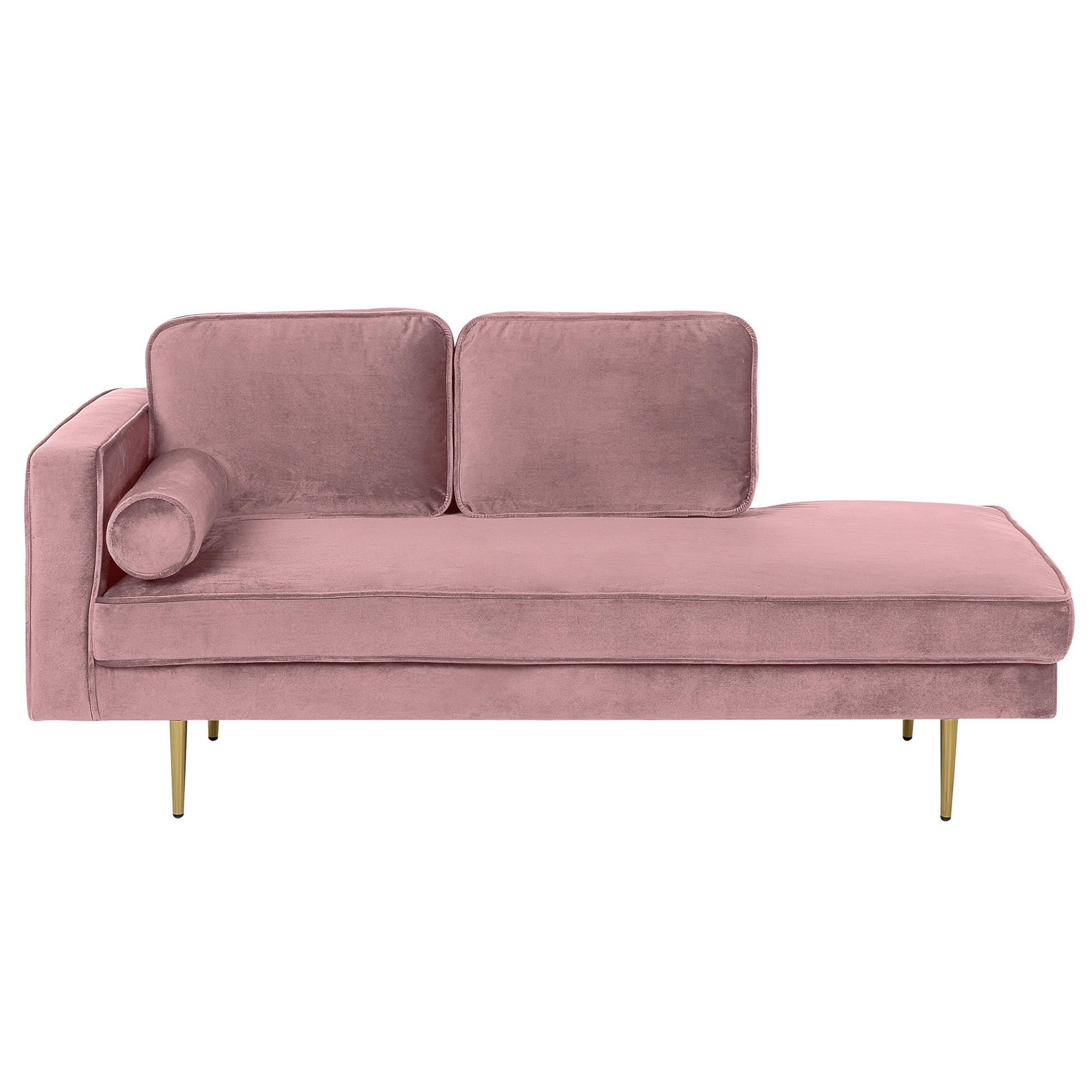 CHAISELONGUE Samtstoff rosa linksseitig Miramas - Pink/Goldfarben, Textil (171/63/79cm) - Beliani